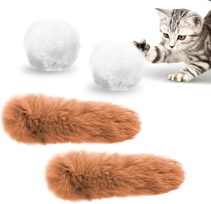 Migipaws Hide and Seek Replacements,2 Plush Balls with Catnip,2 Plush Tails with Catnip,Kitty Kitten Catnip Exercise Toys