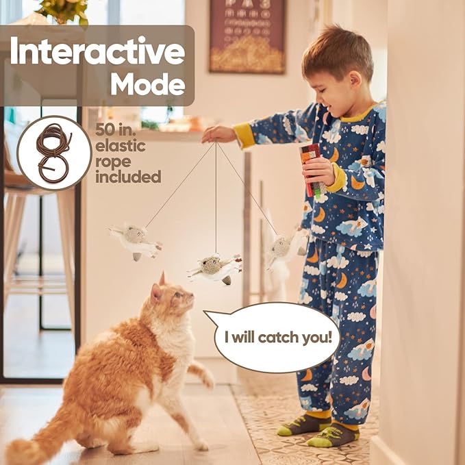 Cat Toys for Bored Indoor Cats, Cat Bat Wings with Catnip for Cats, USB Rechargeable Motion Activated Kitten Toys, Interactive Flapping and Chirping Mouse Cat Toy