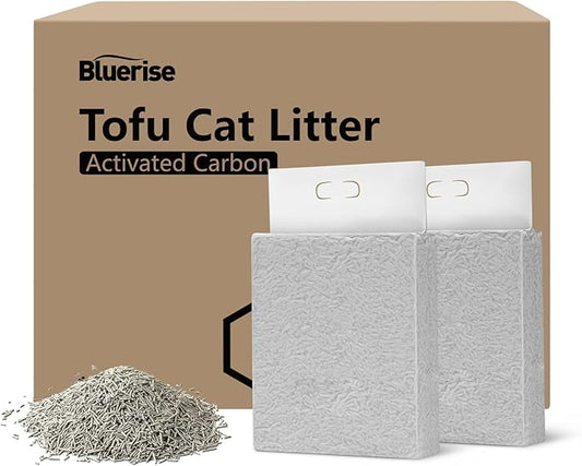 BLUERISE Tofu Cat Litter 6LB×2Bags Natural Cat Litter Flushable Toilet Quick Clumping Dust Free Odor Control Kitty Litter(Activated Carbon 12LB)