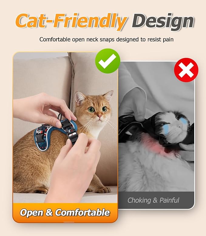 Halypet Cat Harness and Leash Set [MAX Safety 4th-Gen Upgrade] Escape Proof Adjustable Cat Leash Comfortable Soft Vest Easy to Wear Kitten Harness with Reflective Strip for Cats Walking, XS Night Blue