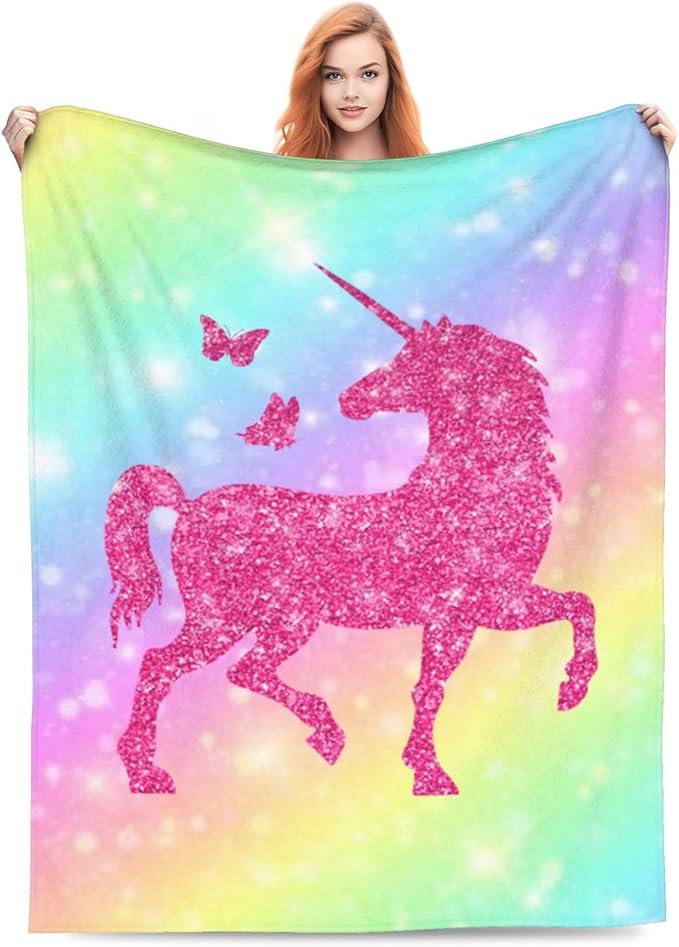 Ultra-Soft Microfiber Throw Blanket 330 GSM Fuzzy Fleece Blanket for Adults Kids Gift Couch, Sofa, Bed Unicorn Butterfly 60"x50"