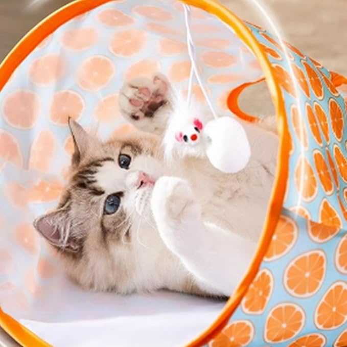 Cat Tunnel Toy,Cat Tunnel Bag for Indoor Cats,Foldable Interactive 5 Holes Crinkle Sounds Tunnel Cat Crinkle Bag for Small Medium Cat Play (Orange)
