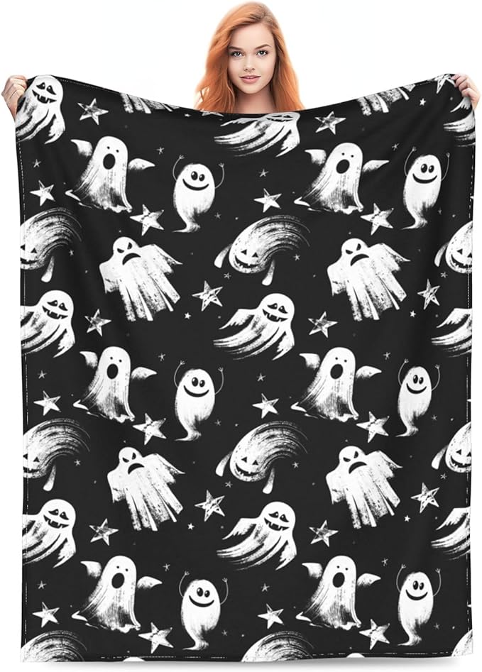 Halloween Ghost Throw Blanket Soft Cozy Plush Warm Fleece Blanket for Sofa Couch Bed 80"X60"
