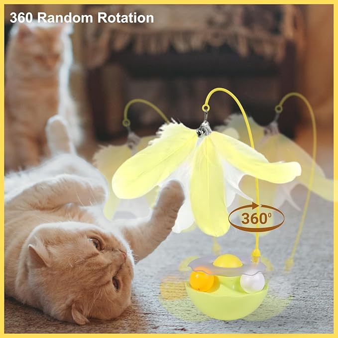 Interactive Cat Feather Toys, Catnip, Track Balls, Cat Teaser for Indoor Cats and Kittens Exercise (Yellow)