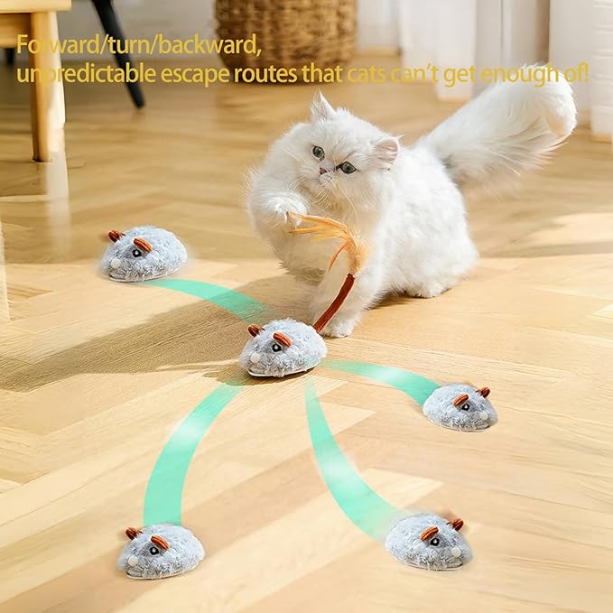 Interactive Cat Toy Mouse, Moving Mouse Automatic Cat Toys Electronic Mice, Rechargeable Squeaky Cat Mouse Toys for Kitten Indoor/Outdoor Exercise（Long Velvet）