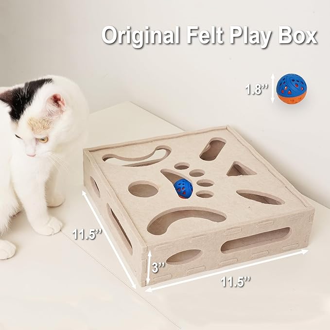 Meeyoview Cat Toys, Interactive Cat Puzzle Toy for Indoor Cats, Soft Felt Cat Ball Games Box, Maze Game Toy for Kitten
