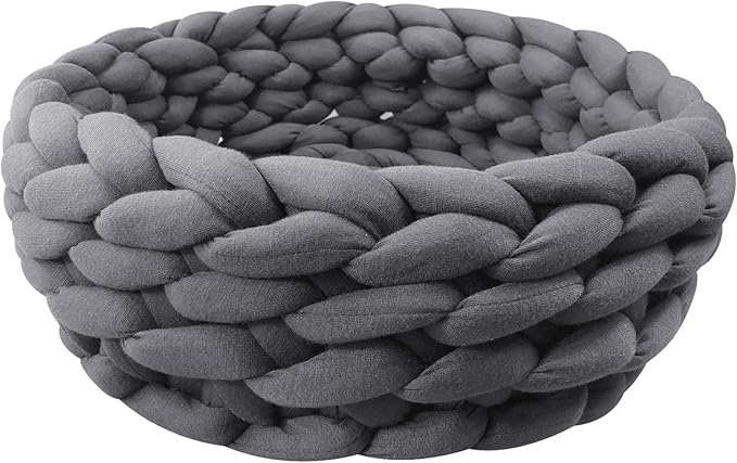 Lucky Monet Cat Basket Bed Cotton Knitted Round Pet Beds for Cats Cute Boho Cat Pet Bed Warm Woven Cat Nest for Puppy Kitten Cats Dogs (19.7", Dark Gray)