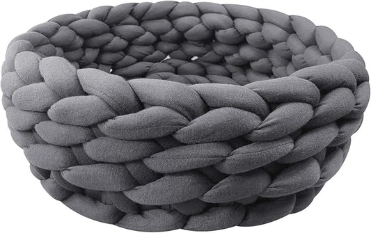 Lucky Monet Cat Basket Bed Cotton Knitted Round Pet Beds for Cats Cute Boho Cat Pet Bed Warm Woven Cat Nest for Puppy Kitten Cats Dogs (19.7", Dark Gray)
