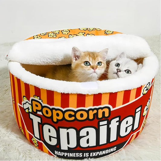 Popcorn Dog and Cat Bed - Warm Cat House for Indoor Cats, Ultra Soft Calming Dog Bed with Removable Washable Cushion for Small, Medium, and Large Dogs and Cats - Cheese