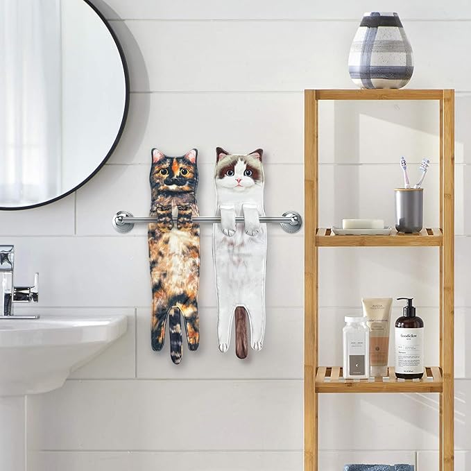 PAT JUUMG Funny Cat Hand Towels for Bathroom & Kitchen Decor - Super Absorbent Soft - Housewarming & Cat Lovers' Gifts