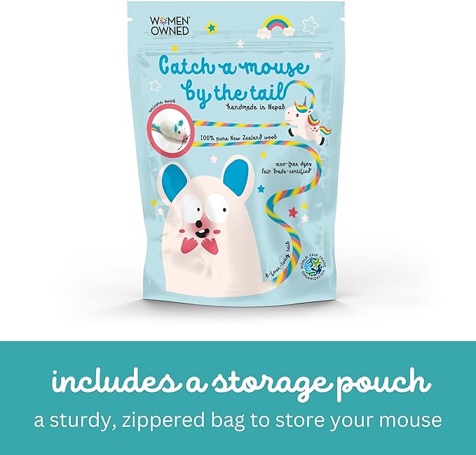Catch a Mouse by The Tail Wool Cat Mouse Toy with a 6-Foot Tail for Indoor Cats Kittens. Cute Cat Toy Mouse Cat Toy. Rat Plush Toy, Fake Mouse, Mice. No Catnip. Pride (Unicorn Swirl)