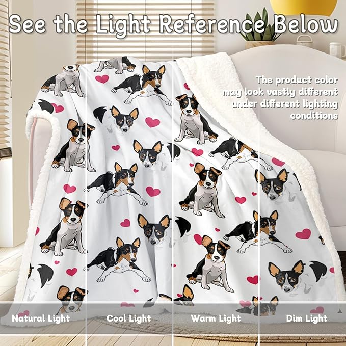BlessLiving Rat Terrier Throw Blanket, Reversible Plush Fluffy Rescue Dog Sherpa Fleece Bedding for Kids Teens, Home Decor for All Seasons (Twin, 60 x 80 Inches)