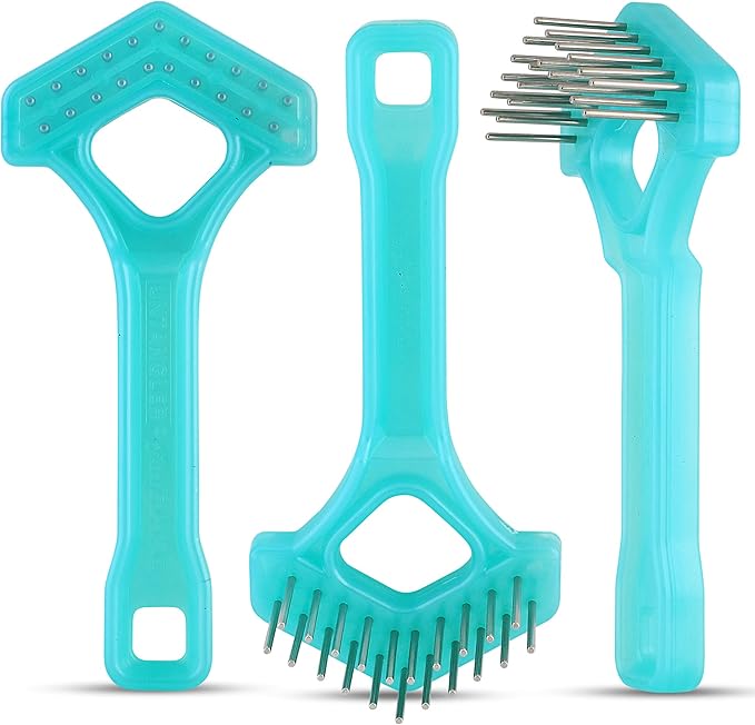 Mini-Rake V-Shaped with 1" Long Double-Row Rotating Teeth (AquaBlue)