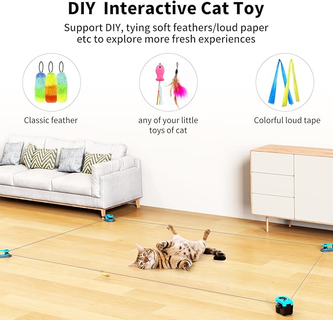 AsFrost Upgraded Interactive Cat Toy for Indoor Cats, Cat Feather Toy Treadmill for Bored Kitten Puppy Play Chase Run Exercise Mental Stimulation, Auto/Manual Control DIY Mouse Hunting Toy-Sky Blue