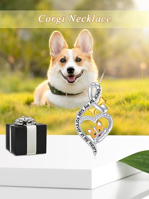 925 Sterling Sliver Yorkshire/Corgi/Labrador/Pug/Bulldog/Paw Print/Cross Necklace Cute Puppy Dog Necklace Jewelry Birthday Gifts for Women Girls Dog Lovers