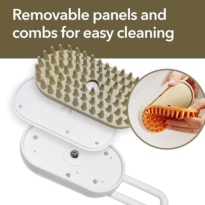 Improved 3-in-1 Steam Grooming Brush for Dogs & Cats: Hair Remover, Cleaning Brush and Massaging, Water Brush for Shedding, Sutiable for indoor Haired Cats, Dogs and Rabbits. (Khaqi)