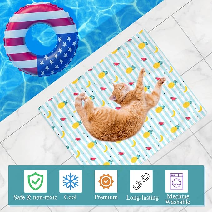 Cat Hammock Bed Cool Summer Hanging Adjustable Pet Hammock Bed for Cats/Small Dogs/Rabbits/Other Small Animals (Blue Fruit)