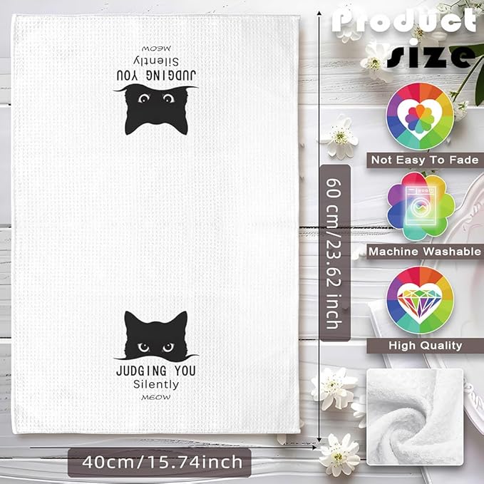 Cat Towels,Cat Kitchen Towels,Cat Dish Towels,Cat Hand Towels,Funny Kitchen Towels,Decorative Kitchen Towel,Black Cat Gifts for Women,Cat Kitchen Accessories-Cat Towel Gifts for Cat Lovers for Women