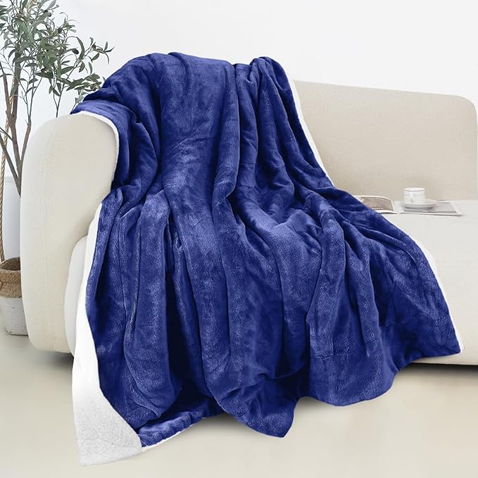 Elegant Comfort Reversible and Ultra-Plush Flannel Fleece Sherpa Throw- Lightweight Soft and Cozy- All Season Decorative Throw, Perfect for Lounging, 50 x 60 inches, Royal Blue
