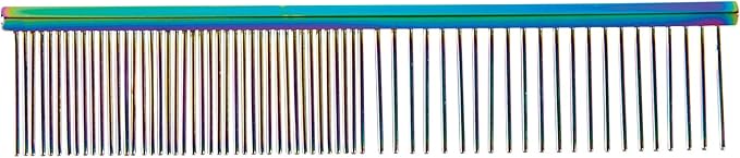 Master Grooming Tools Rainbow Greyhound Combs — European-Style Combs for Grooming Dogs - Fine/Coarse, 7½", Medium, blue