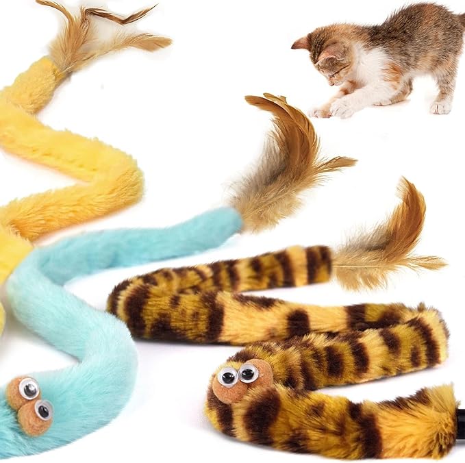 Cat Toys for Indoor Toys,Rainbow Cat Wand Toys,Feather Flips Plush Ball Cat Toys,Interactive Feather Toy for Teaser Play and Chase Exercise with Kitten 3 Pack (Pack 3)