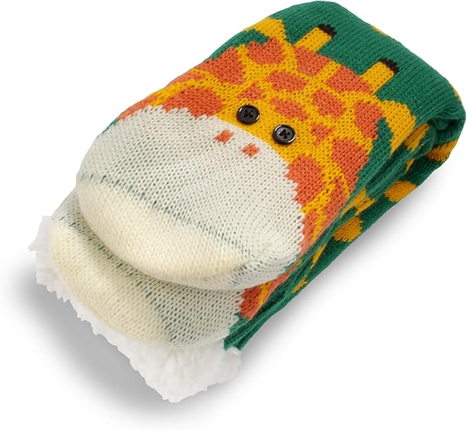 BambooMN Extra Thick Cozy Fuzzy Animal Thermal Cabin Plush Fleece-lined Knitted Crew Socks