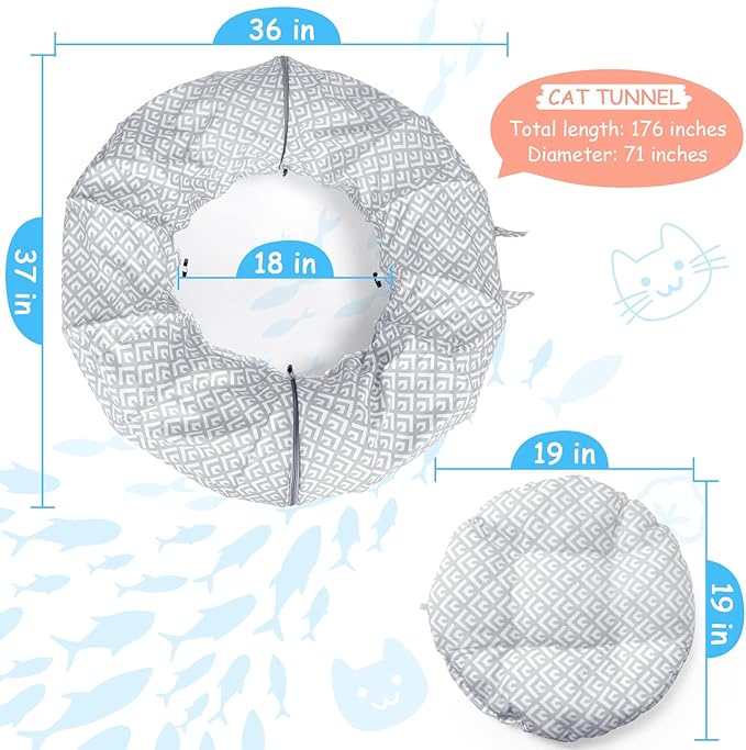 BORPEIN Cat Tunnel Bed, Cat Donut Tunnel, Peekaboo Cat Cave for Indoor Cats Kitty Kitten Crinkle Collapisble Donut Cat Tunnels
