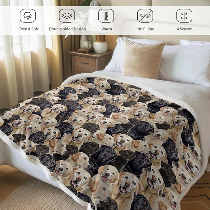 BlessLiving Golden Labrador Retriever Blanket Black Lab Puppy Labrador Retriever Fleece Blanket Fuzzy Dog Blanket Cute Puppy Fleece Blanket Animal Pet Sherpa Blanket Gifts for Women (60 x 80 Inches)
