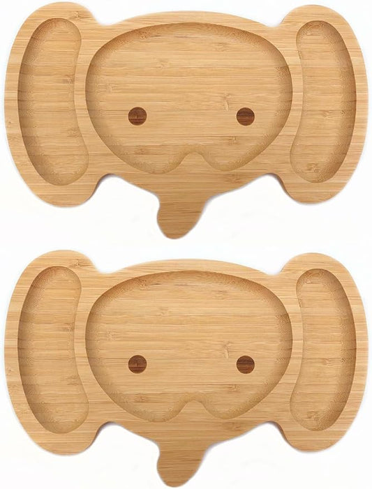 4914, Bamboo Food Plate for Snacks Appetizer Fruit Vegetable | Children Meal Plate | Picnic Kitchen Party | Eco-Friendly Plates, Elephant Face Shaped, 11.5"x7.5", 2 Pack