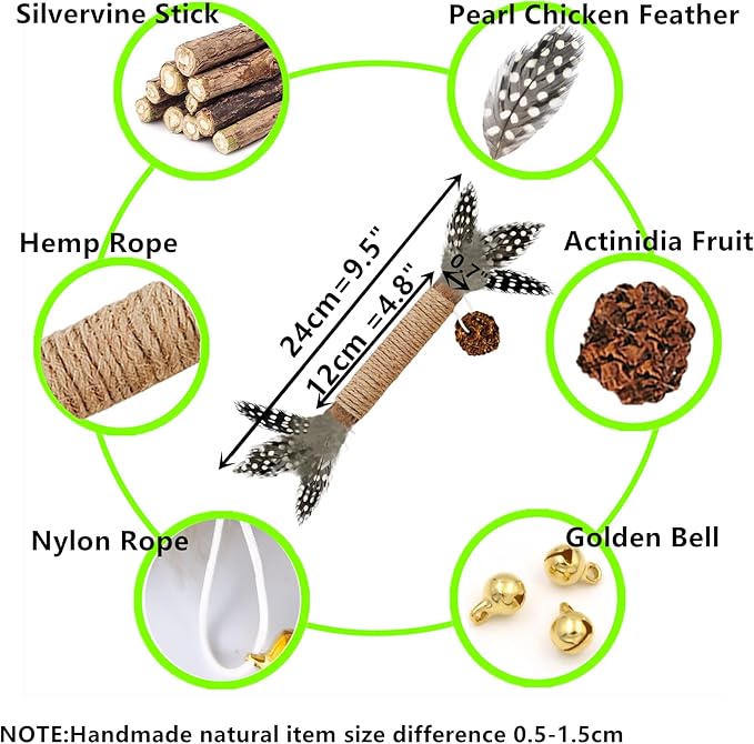 Cat Toys,3 Pack Silvervine Cat Feather Toy Kitten Chew Stick Catnip Treat with Bell for Cleaning Teeth Indoor Kitty Teaser Wand Molar Snack Interactive Pet Rabbit Bunny Hamster