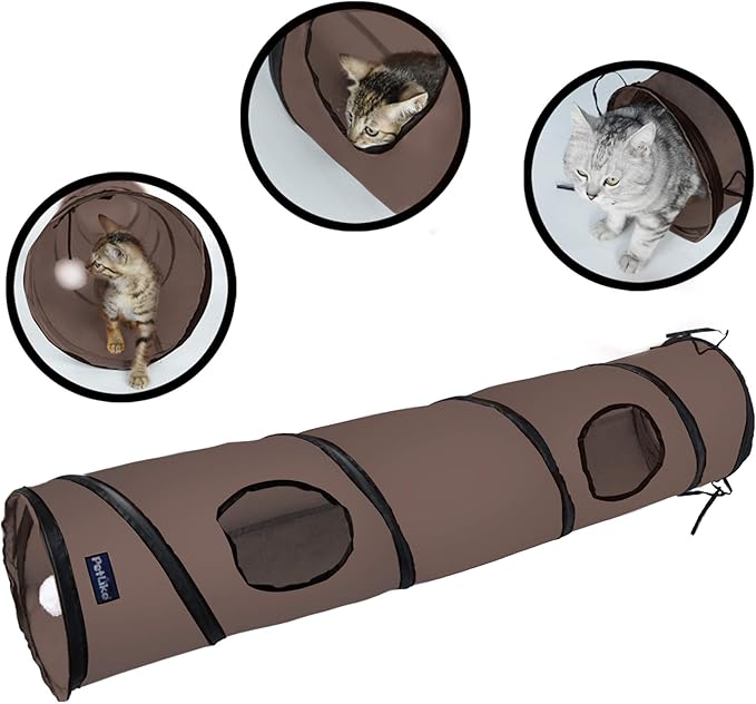 PetLike Cat Tunnel for Indoor Cats Collapsible Pop-up Pet Tube Peek Hole Hideaway Play Toys for Cats with Ball