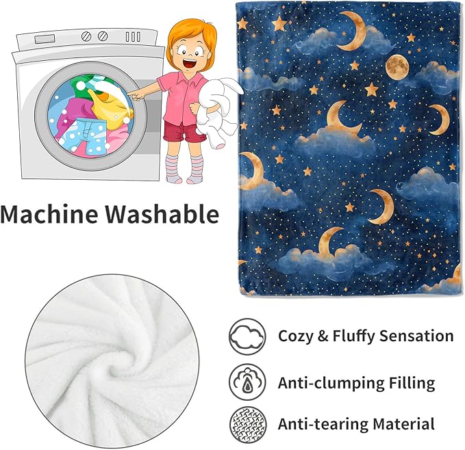 Moon Cloud Stars Blanket Dreamy Night Sky Throw Blankets Gifts for Girls Boys Adults Lightweight Soft Fleece Cozy for Sofa Couch Bed Room Travel Birthday Party Decor 50x60in