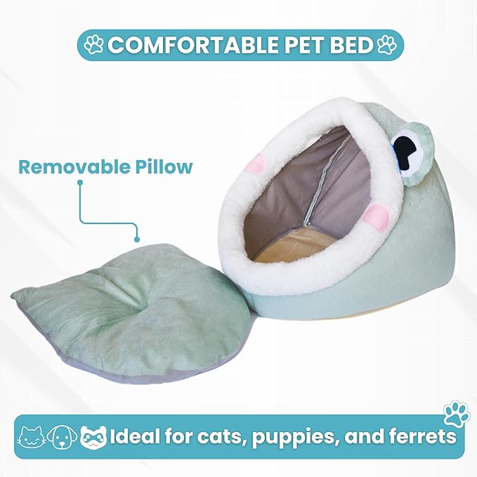 Johanna's Gateau Cat Bed Cave, Covered Cat Bed with Removable Washable Cushioned Pillow, Comfortable Warming Cat Beds for Indoor Cats