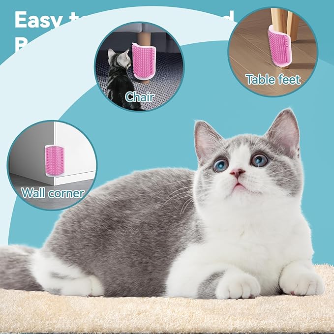 2Packs Cat Self Groomer, Cat Wall Corner Scratcher with Catnip, Soft Cat Brushes, Self Grooming Cats Brush Wall Corner Massager Combs for Long Short Fur Kitten Indoor Cats (Pink)