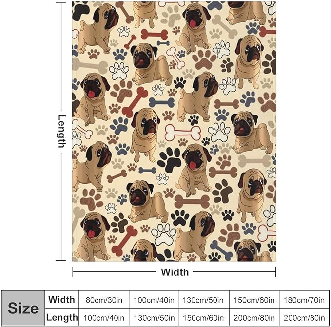 Pug Blanket Warm Fuzzy Throw Blanket Ultra Soft Bedding for Bedroom Living Room Sofa Couch Kids Adults Gifts for Pug Lovers 60"x50"
