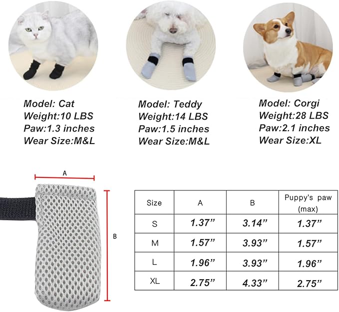 HDKUW Cat Anti-Scratch Shoes, Pet Scratch Deterrent Boots for Cats Small Dogs, Grooming Cat Accessories Nail Gloves, Adjustable Cat Claw Cover for Bathing Shaving Treatment Checking Gray M