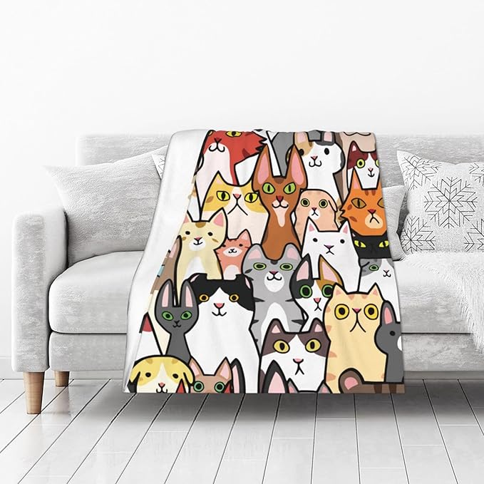 Cat Face Cute Animal Cartoon Blanket, Soft Blankets Flannel Bed Throw Cozy Lightweight Plush Gifts for Kids Boys Girls Women Men Sofa Couch Bedroom Warm All Season, Home Decor, Small 50"x40"