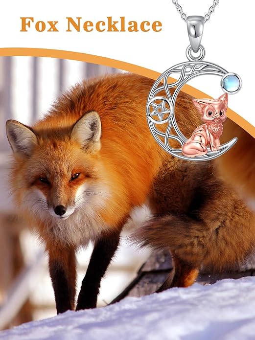 Black Cat/Dragon/Fox/Wolf Necklace 925 Sterling Silver Celtic Moon Pentagram Pendant Gothic Jewelry Goth Halloween Gifts for Women