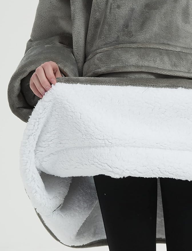 KFUBUO Wearable Blanket Hoodie for Adults Sherpa All Patterns Oversized Sweatshirt Blanket with Pockets Gifts for Mom Grey
