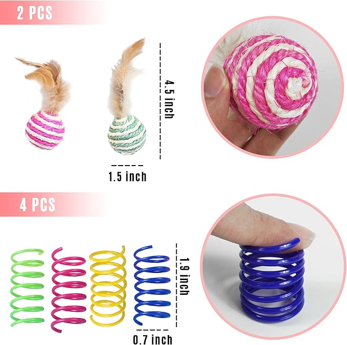 MOMOONNON Cat Toys Interactive Cats Pom Pom Balls Launcher Feather Toy Replacement Teaser Toys for Indoor Cat Kitten Toys Supplies (Style 01)