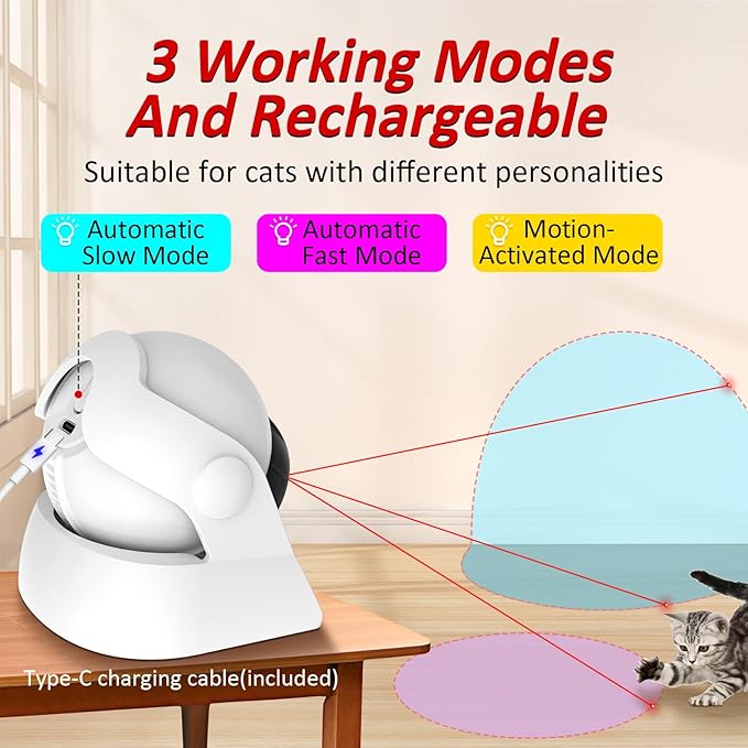 2 in 1 Motion Activated and Automatic Cat Laser Toys, Interactive Cat Toys Built-in Real Motion Sensor, Multi-Angle Adjustable Rechargeable Pet Toys for Indoor Cats Kittens and Dogs