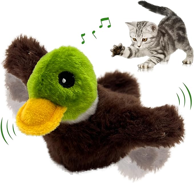 Cat Toys for Bored Indoor Cats, Cat Bat Wings with Catnip for Cats, USB Rechargeable Motion Activated Kitten Toys, Interactive Flapping and Chirping Duck Cat Toy