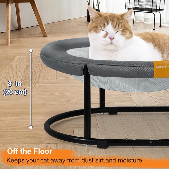 Cat Bed Elevated Cat Hammock for Indoor Outdoor Large Cats, Cat Dog Raised Pet Bed Stable & Breathable Easy Assembly, Small Outdoor Cat Bed for Sleeping Kittens Dog Oval Cat Hammock with Toy Ball,Grey