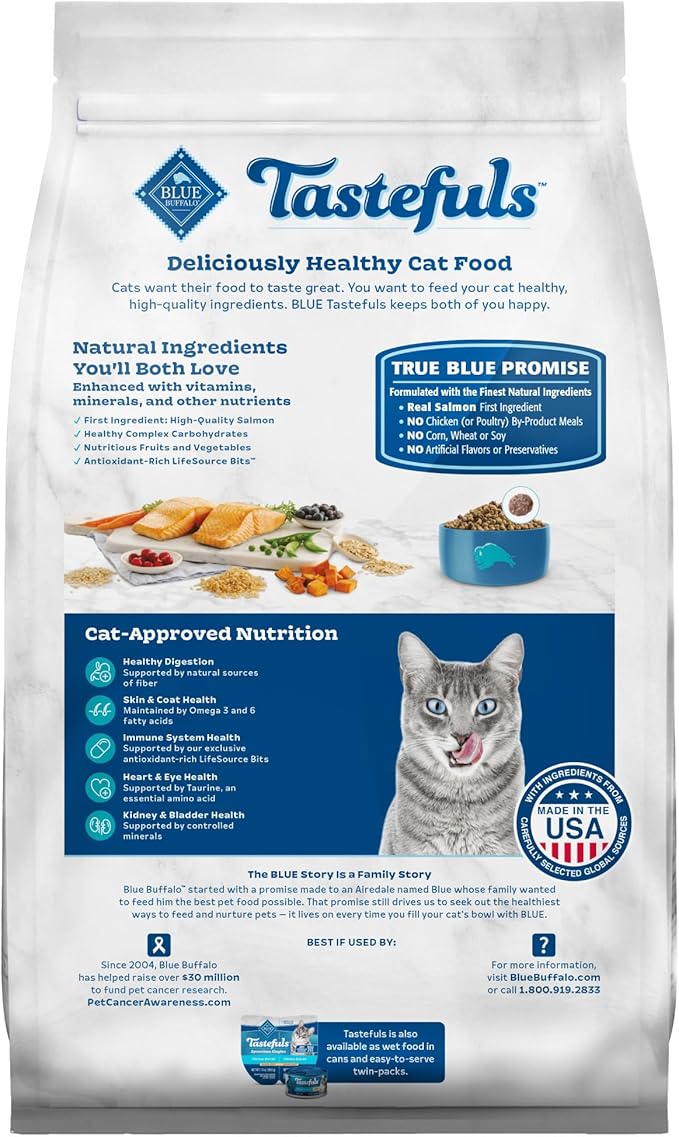 Blue Buffalo Tastefuls Indoor Natural Adult Dry Cat Food, Salmon & Brown Rice 10lb Bag
