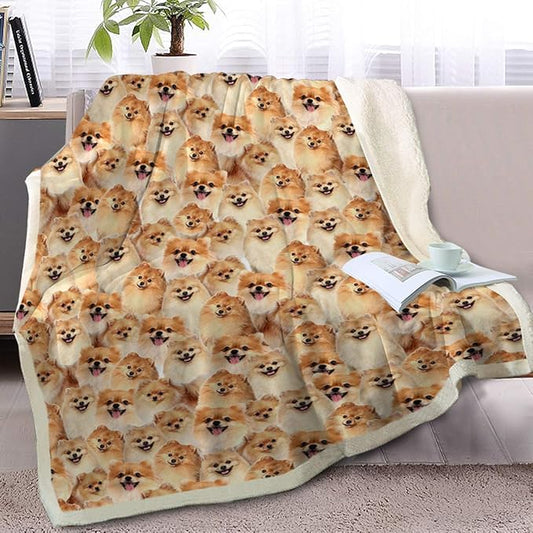 BlessLiving Pomeranian Blanket for Adults Women Twin Size Fuzzy Dogs Blanket Cute Puppy Fleece BlanketAnimal Pattern Sherpa Plush Bed Cover Couch Throw (60 x 80 Inches)