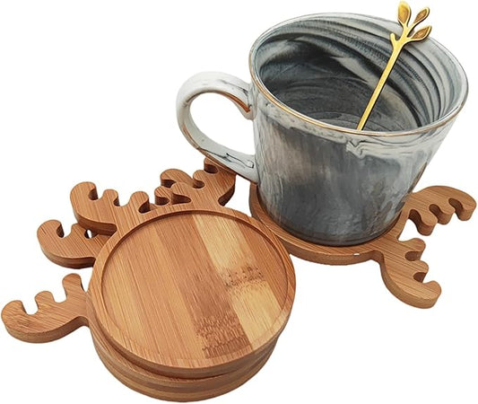 4PCS Mosaic Bamboo Coasters for Crafts, Blank Base Trays, Drinking Cup Coaster, Plant Coaster, Art Plate,DIY Mosaic Supplies (Deer)
