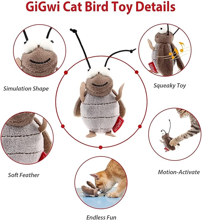 Gigwi Interactive Cricket Cat Toy, Automatic Cricket Squeaky Cat Toys, Play and Squeak Electronic Cricket Toy for Cats Kitten Indoor