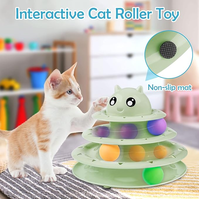 UPSKY 20 PCS Cat Toys, Cat Roller Toy 3-Level Turntable Cat Toys Balls for Indoor Cats, Kitten Toys Set with Cat Teaser Toys, Mice Toys, Spring Toys, and Various Ball Toys.