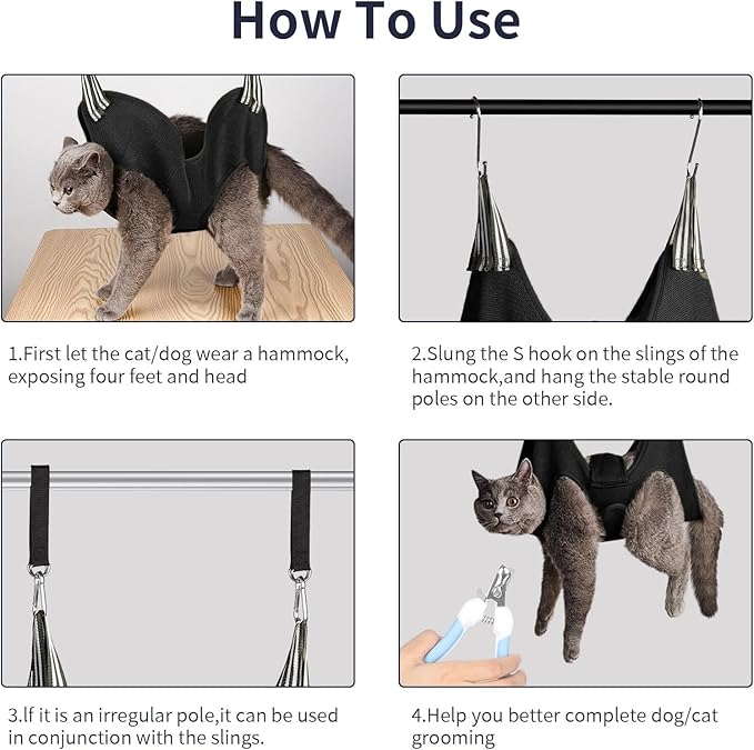 Cat/Dog Grooming Hammock Hanging Harness,Pet Grooming Restraint Sling with Wide Strap Anti Scratch&Bite,for Nail Trim/Take Eye/Ear Care with Nail Clipper/Nail File Pet Grooming Supplies Kit-XS