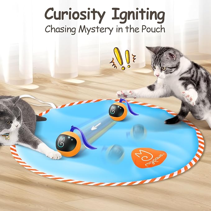 Migipaws Interactive Cat Ball Toy Set, Fun Tracker, Glowing Chase Ball with MystiChaser Pouch, Fluffy Tail, A Small Mice (Orange)
